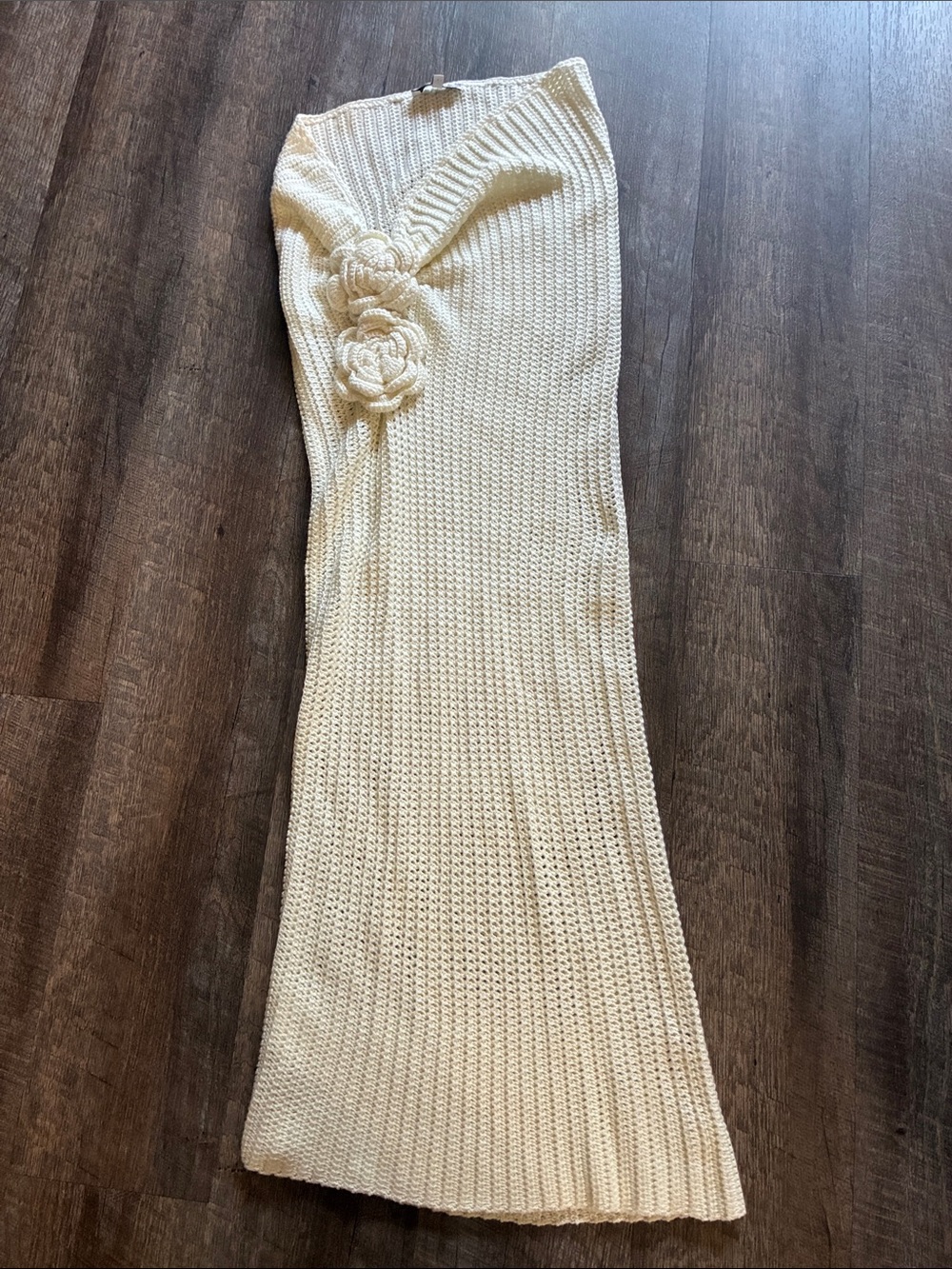 Fashion Nova Cream Crochet Knit Pencil Skirt